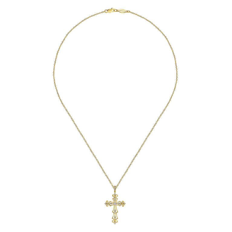 18 inch 14K Yellow Gold Open Diamond Cross Pendant Necklace - 0.6 ct - Shot 2