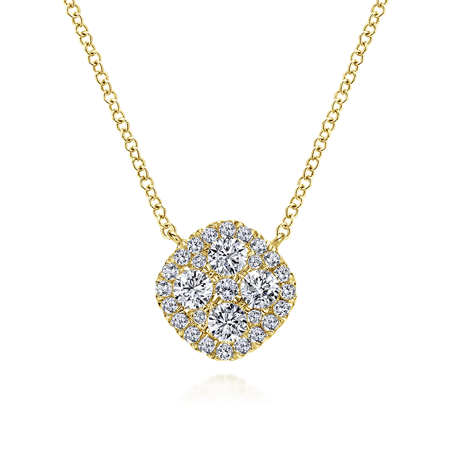18 inch 14K Yellow Gold Pave Diamond Cushion Pendant Necklace - 0.7 ct - Shot 1