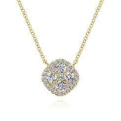 18 inch 14K Yellow Gold Pavé Diamond Cushion Pendant Necklace