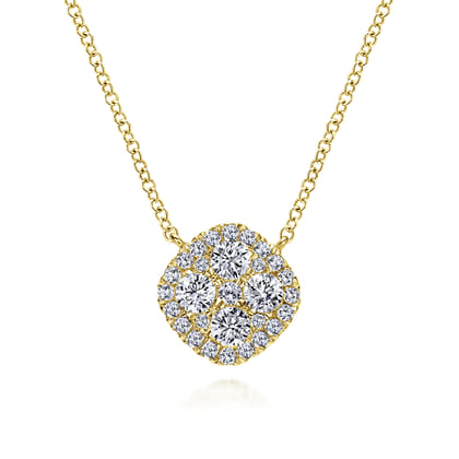 18 inch 14K Yellow Gold Pave Diamond Cushion Pendant Necklace