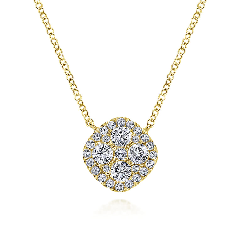 18 inch 14K Yellow Gold Pave Diamond Cushion Pendant Necklace - 0.7 ct - Shot 1