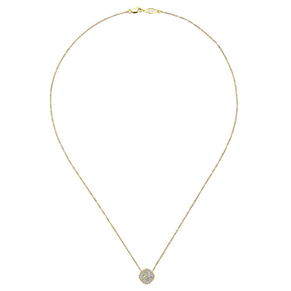 18 inch 14K Yellow Gold Pave Diamond Cushion Pendant Necklace