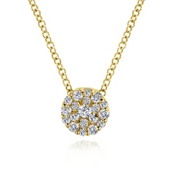 18 inch 14K Yellow Gold Round Diamond Cluster Pendant Necklace