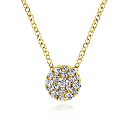 18 inch 14K Yellow Gold Round Diamond Cluster Pendant Necklace