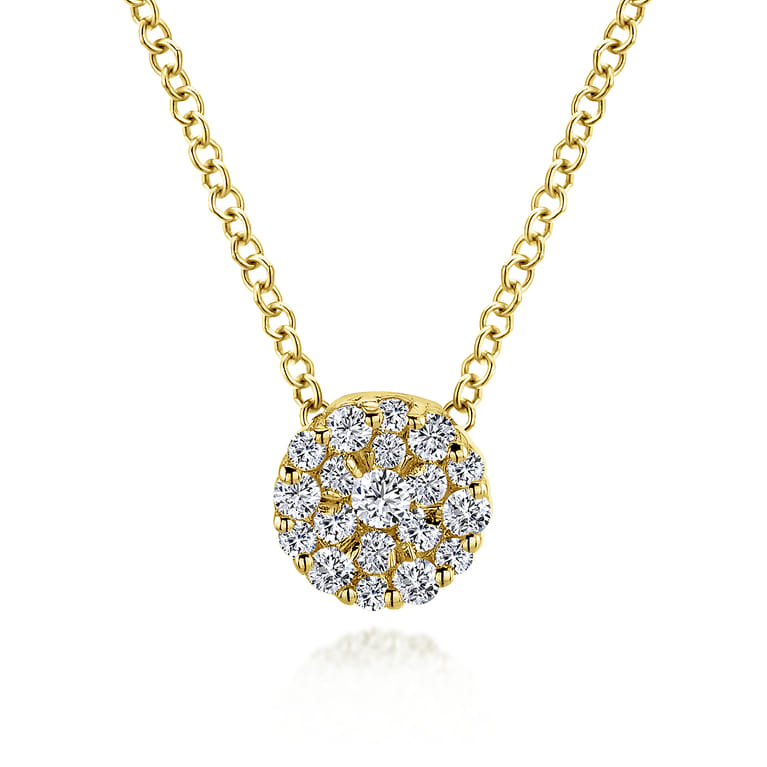 18 inch 14K Yellow Gold Round Diamond Cluster Pendant Necklace - 0.2 ct - Shot 1