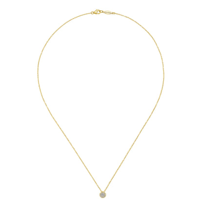 18 inch 14K Yellow Gold Round Diamond Cluster Pendant Necklace