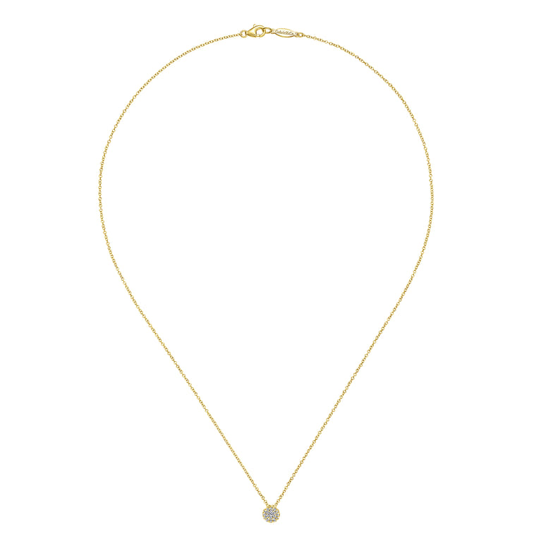 18 inch 14K Yellow Gold Round Diamond Cluster Pendant Necklace - 0.2 ct - Shot 2