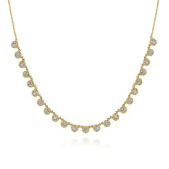 18 inch 14K Yellow Gold Round Diamond Station Necklace