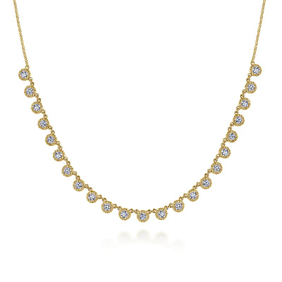 18 inch 14K Yellow Gold Round Diamond Station Necklace