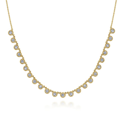 18 inch 14K Yellow Gold Round Diamond Station Necklace