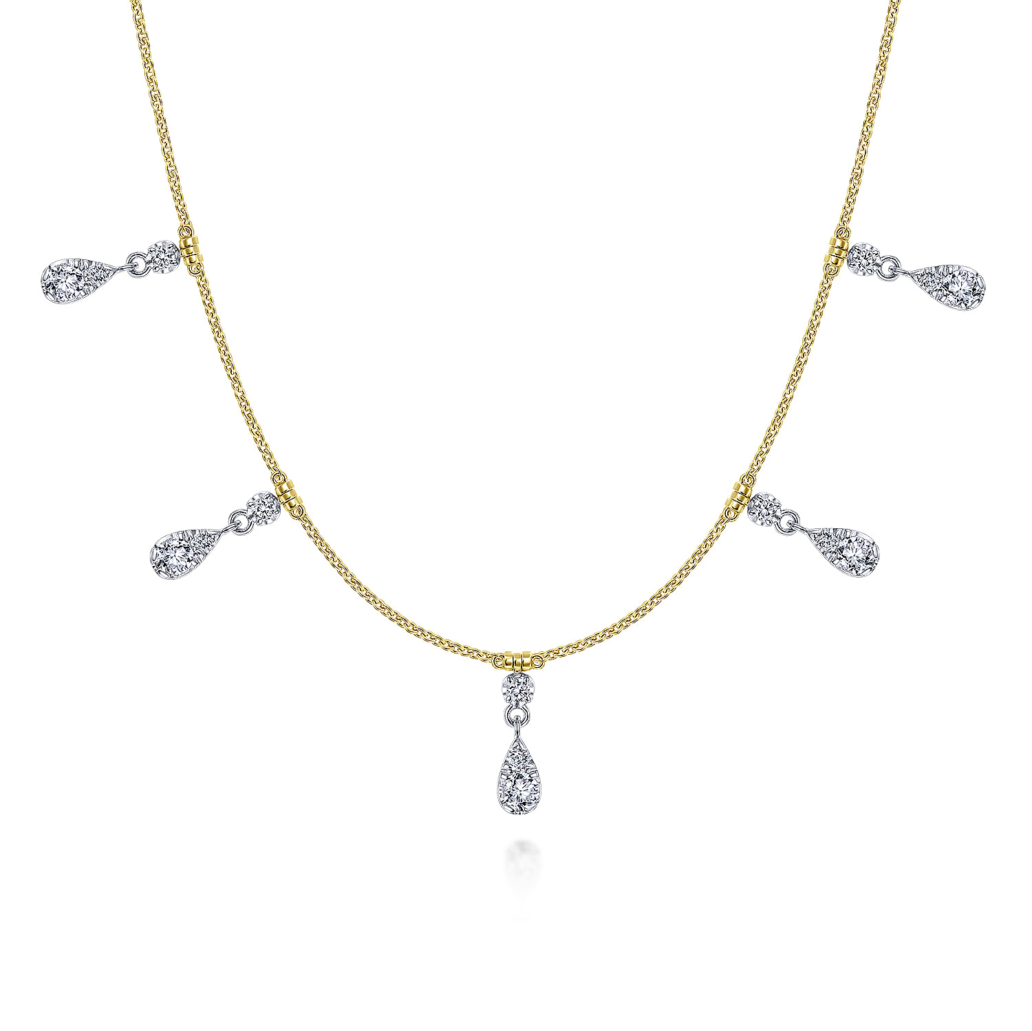 18 inch 14K Yellow White Gold Pear Shaped Diamond Station Choker Necklace