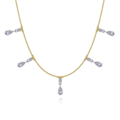 18 inch 14K Yellow White Gold Pear Shaped Diamond Station Choker Necklace