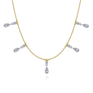 18 inch 14K Yellow White Gold Pear Shaped Diamond Station Choker Necklace