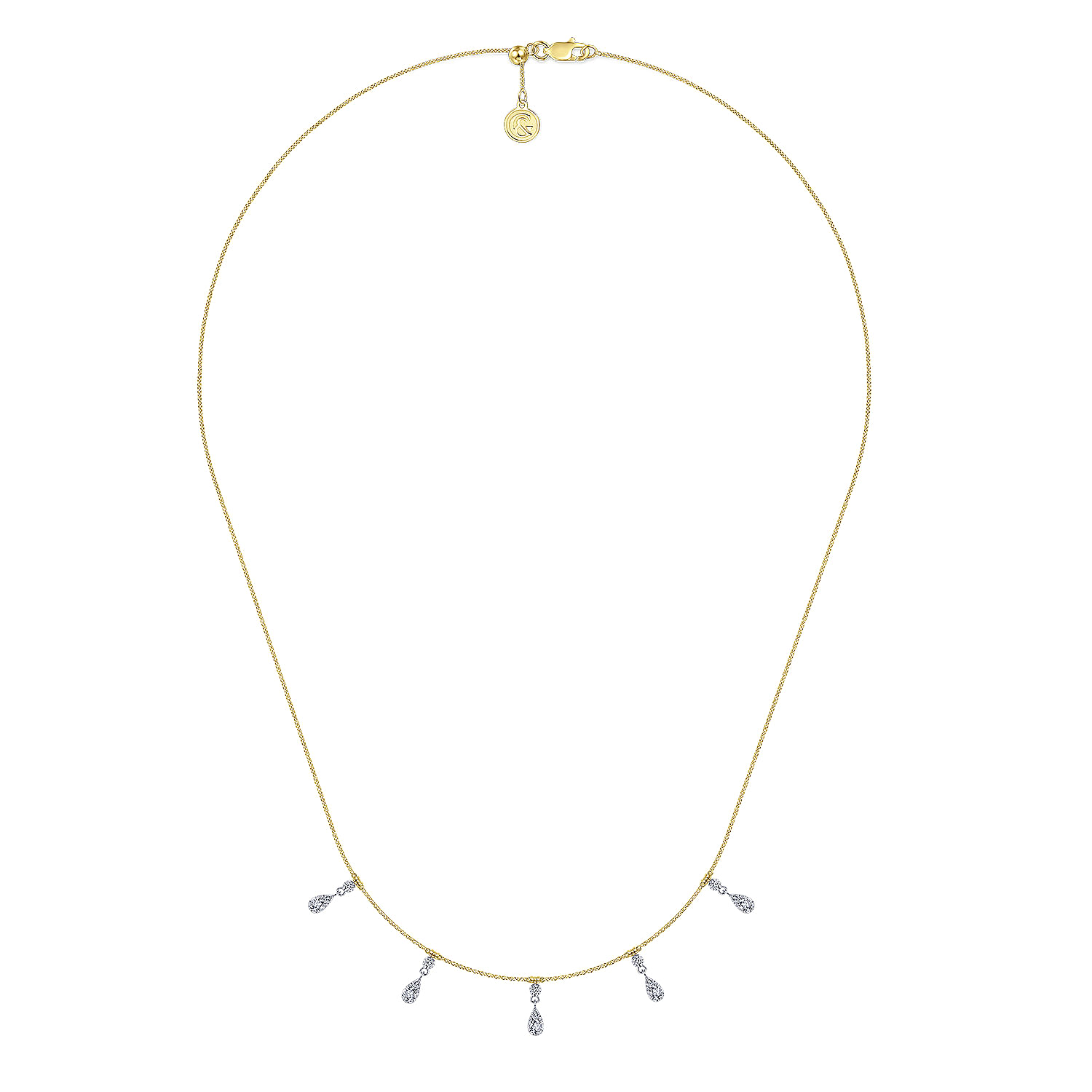 18 inch 14K Yellow White Gold Pear Shaped Diamond Station Choker Necklace