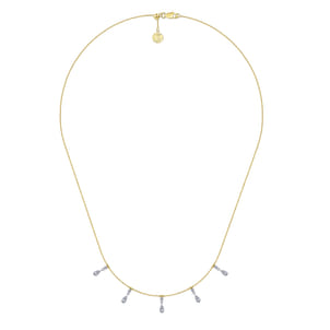 18 inch 14K Yellow White Gold Pear Shaped Diamond Station Choker Necklace