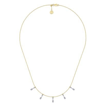 18 inch 14K Yellow White Gold Pear Shaped Diamond Station Choker Necklace