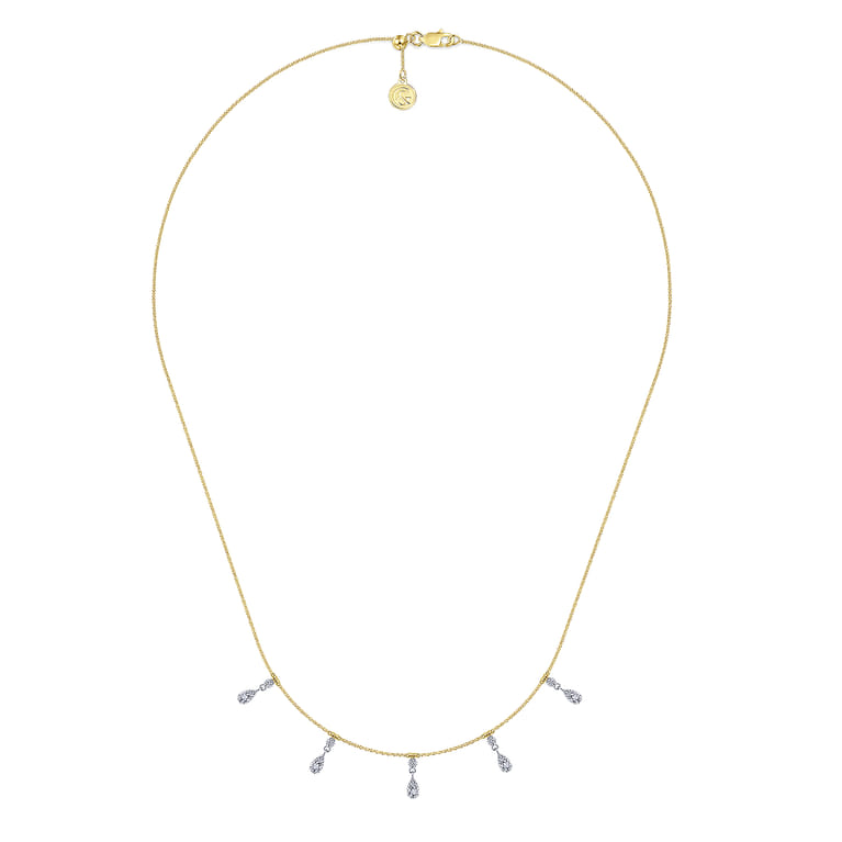 18 inch 14K Yellow White Gold Pear Shaped Diamond Station Choker Necklace - 0.5 ct - Shot 2