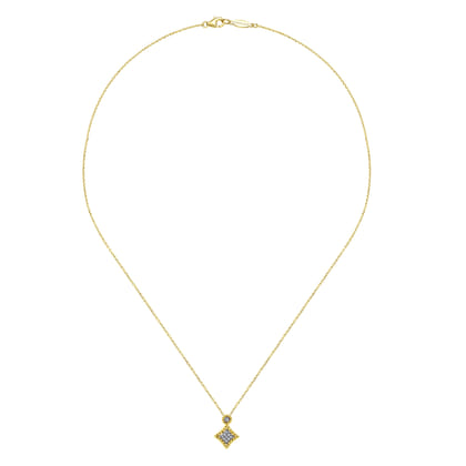 18 inch 14K Yellow White Gold Twisted Geometric Diamond Pendant Necklace