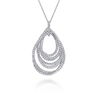18 inch 18K White Gold Multi Row Teardrop Diamond Pendant Necklace