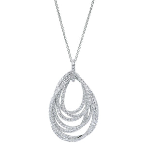 18 inch 18K White Gold Multi Row Teardrop Diamond Pendant Necklace