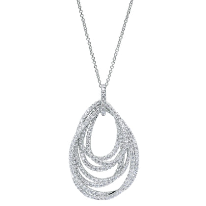 18 inch 18K White Gold Multi Row Teardrop Diamond Pendant Necklace