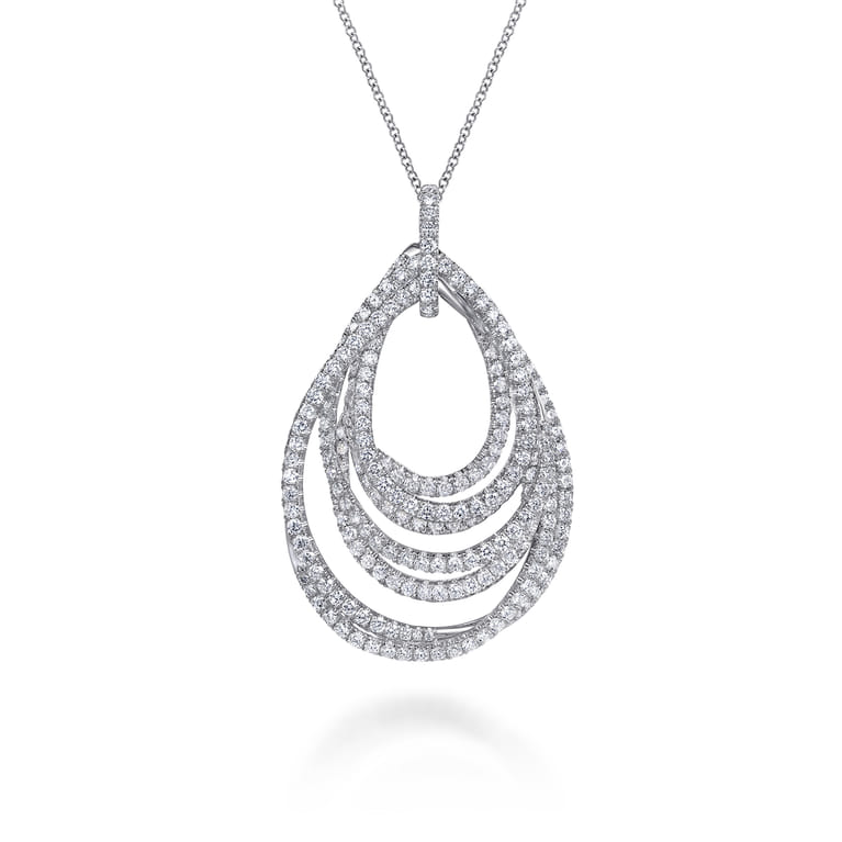 18 inch 18K White Gold Multi Row Teardrop Diamond Pendant Necklace - 4 ct - Shot 1