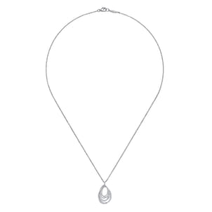 18 inch 18K White Gold Multi Row Teardrop Diamond Pendant Necklace