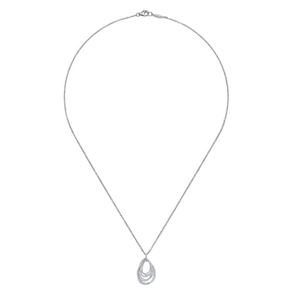 18 inch 18K White Gold Multi Row Teardrop Diamond Pendant Necklace