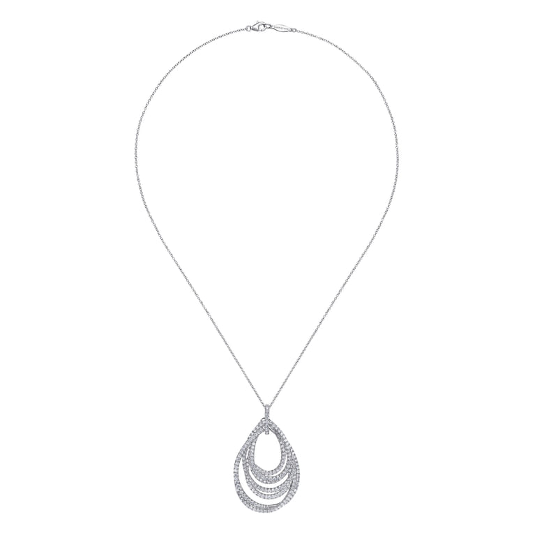 18 inch 18K White Gold Multi Row Teardrop Diamond Pendant Necklace - 4 ct - Shot 2