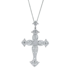 18 inch 18K White Gold Ornate Diamond Cross Pendant Necklace