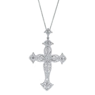 18 inch 18K White Gold Ornate Diamond Cross Pendant Necklace