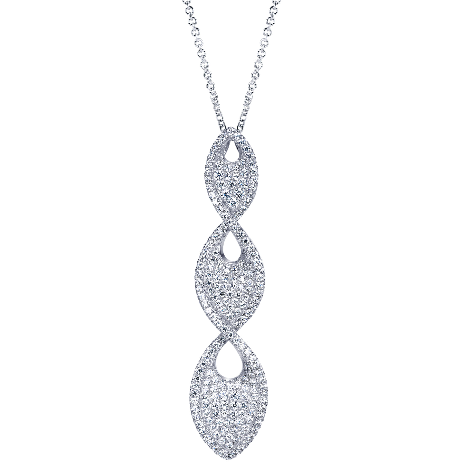 18 inch 18K White Gold Triple Marquise Pave Diamond Pendant Necklace - 1.6 ct - Shot 1
