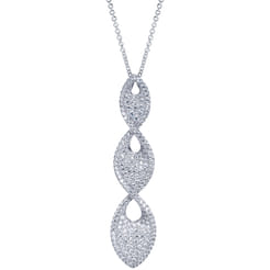 18 inch 18K White Gold Triple Marquise Pave Diamond Pendant Necklace