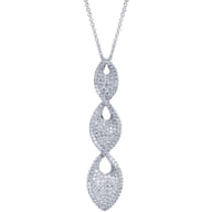 18 inch 18K White Gold Triple Marquise Pave Diamond Pendant Necklace