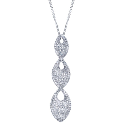 18 inch 18K White Gold Triple Marquise Pave Diamond Pendant Necklace