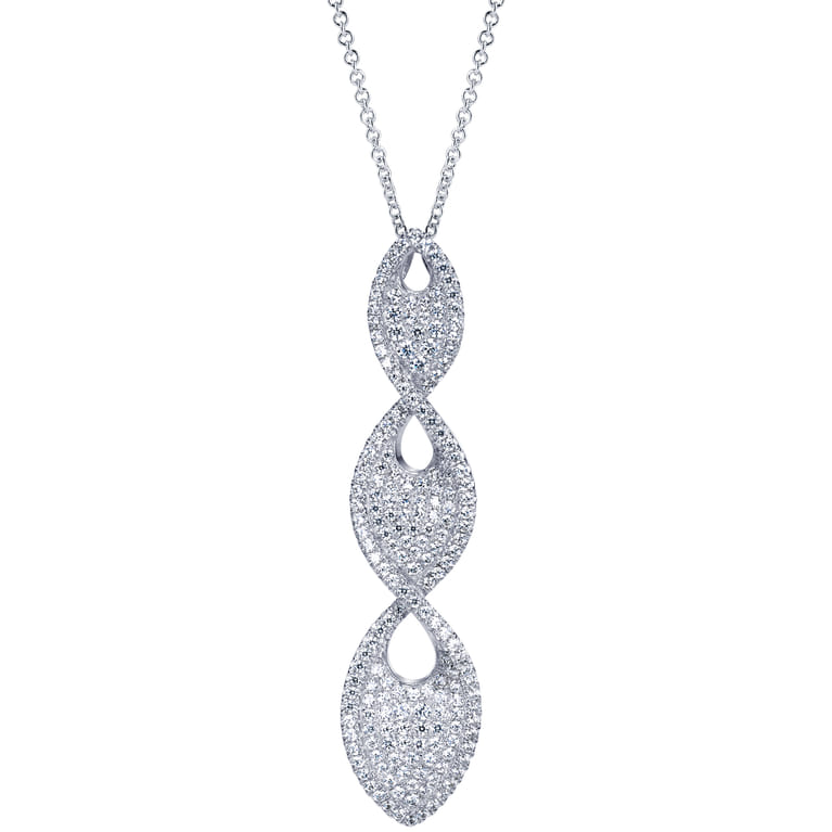 18 inch 18K White Gold Triple Marquise Pave Diamond Pendant Necklace - 1.6 ct - Shot 1