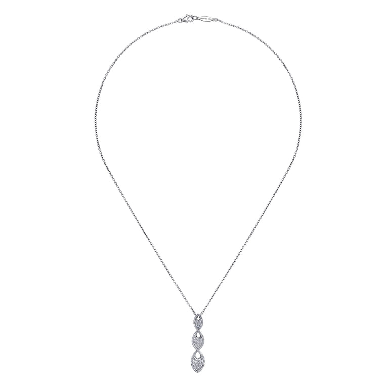 18 inch 18K White Gold Triple Marquise Pave Diamond Pendant Necklace - 1.6 ct - Shot 2