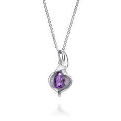 18 inch 925 Sterling Silver Amethyst Leaf Pendant Necklace