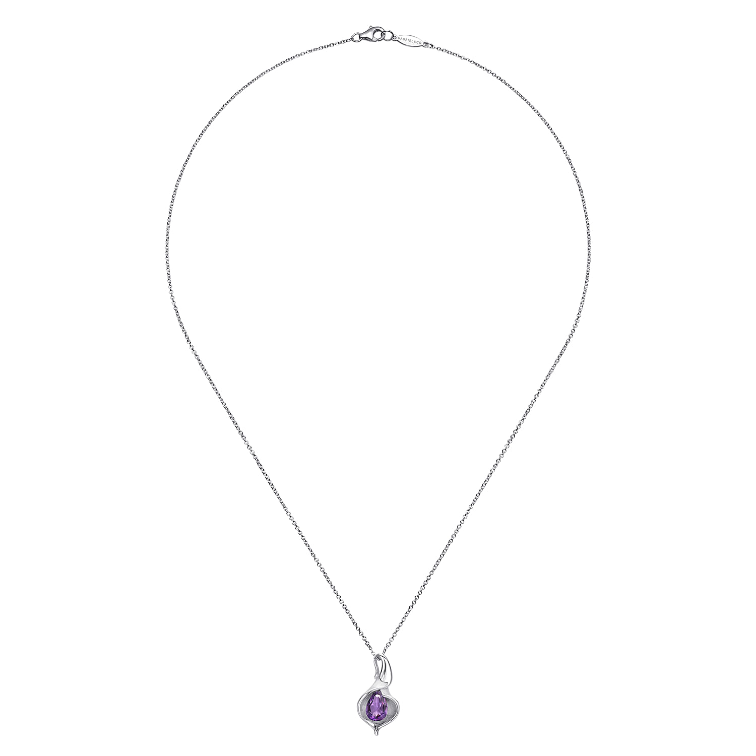 18 inch 925 Sterling Silver Amethyst Leaf Pendant Necklace