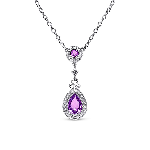 Amethyst Contemporary Sterling Silver Necklace 18