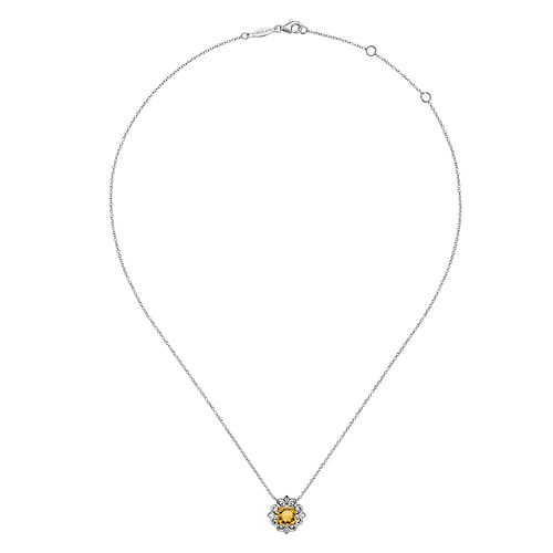18 inch 925 Sterling Silver Citrine Flower Pendant Necklace - Shot 2