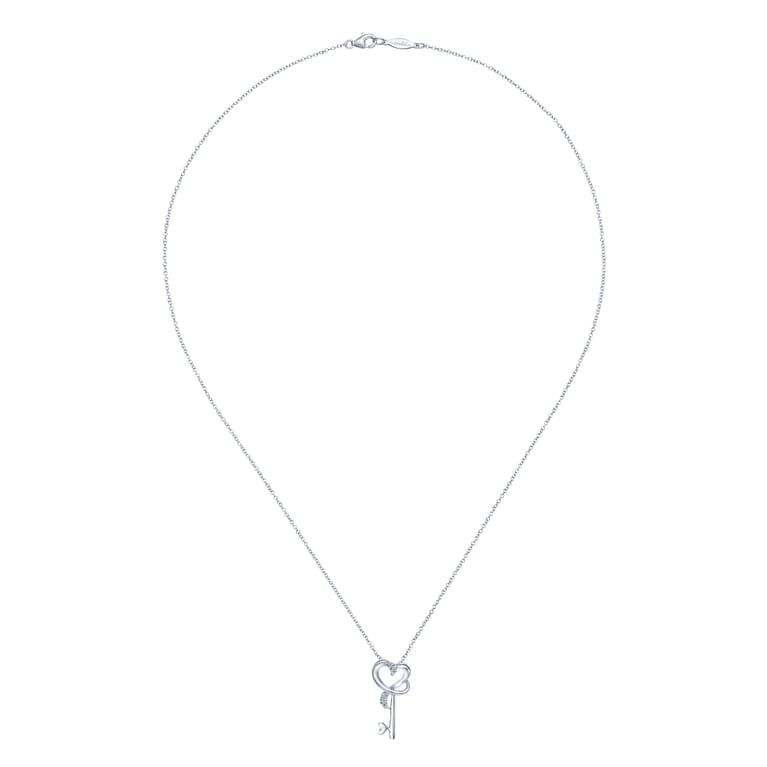 18 inch 925 Sterling Silver Heart Key Pendant Necklace with Diamonds - 0.03 ct - Shot 2