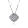 18 inch 925 Sterling Silver Pave Diamond Cushion Shape Pendant Necklace - 0.14 ct