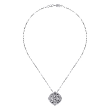 18 inch 925 Sterling Silver Pave Diamond Cushion Shape Pendant Necklace