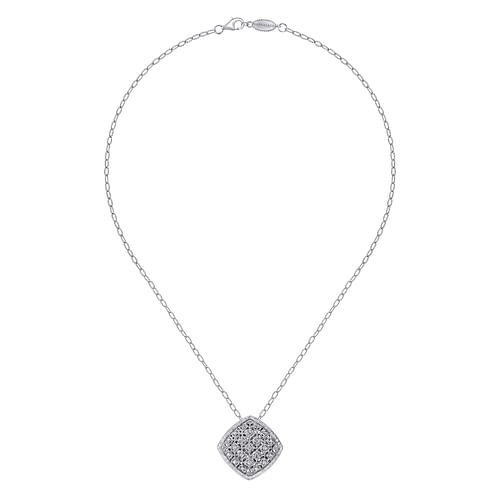 18 inch 925 Sterling Silver Pave Diamond Cushion Shape Pendant Necklace - 0.14 ct - Shot 2