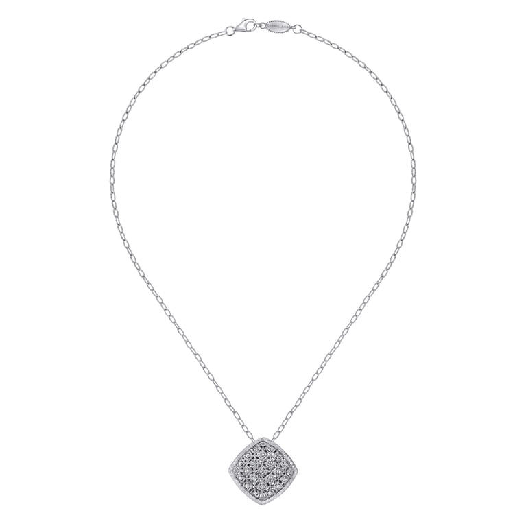 18 inch 925 Sterling Silver Pave Diamond Cushion Shape Pendant Necklace - 0.14 ct - Shot 2