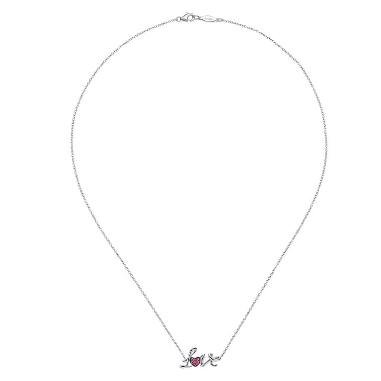 18 inch 925 Sterling Silver Ruby Pave Love Necklace - Shot 2
