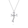 18 inch 925 Sterling Silver Twisted Wreath Cross Pendant with Diamond and Leaf Accents - 0.06 ct