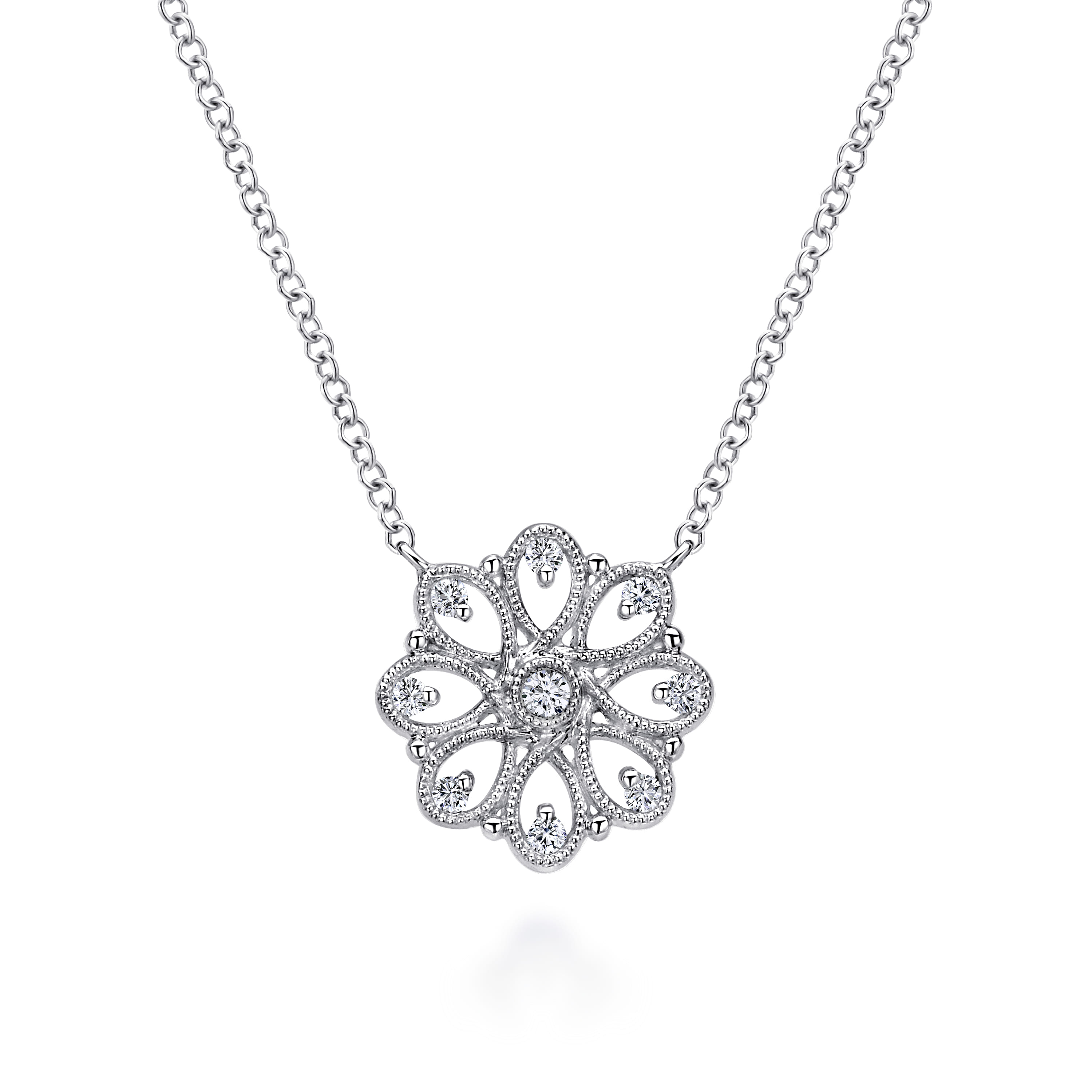 18 inch 925 Sterling Silver White Sapphire Filigree Pendant Necklace - Shot 1