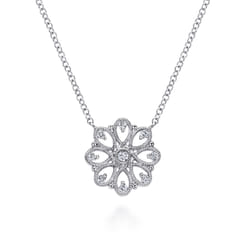 18 inch 925 Sterling Silver White Sapphire Filigree Pendant Necklace